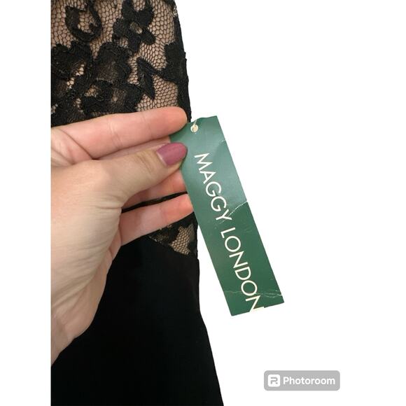 Maggy London Black Nude Lace Scalloped Sleeveless Tank Dress 10 Formal Wedding - Picture 4 of 8